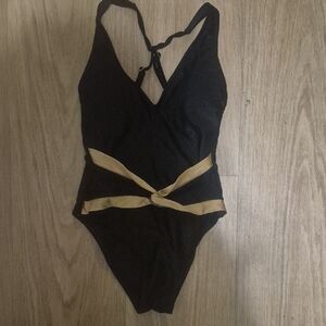 Elegant Black and Gold Women Swim One Piece